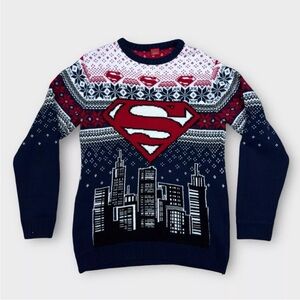 Superman Christmas Ugly Sweater Acrylic Sweater Made In UK Size Small EUC